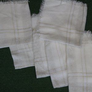 6-pc VINTAGE Fabric tablecloth napkin Ivory with white stripe